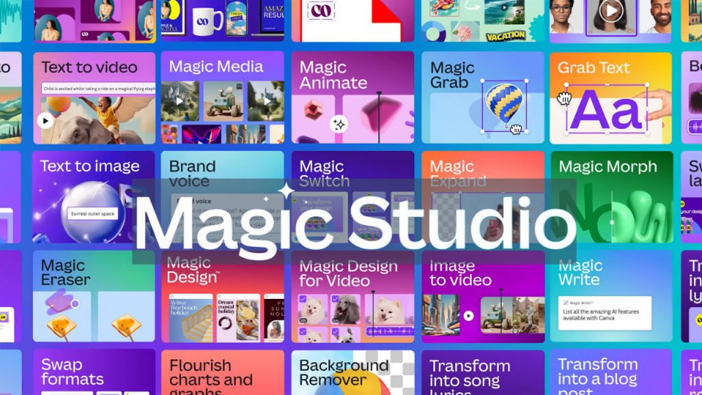 Canva Magic Studio: AI-powered tools to help you create stunning visuals, write engaging copy, and design professional-looking documents in seconds.